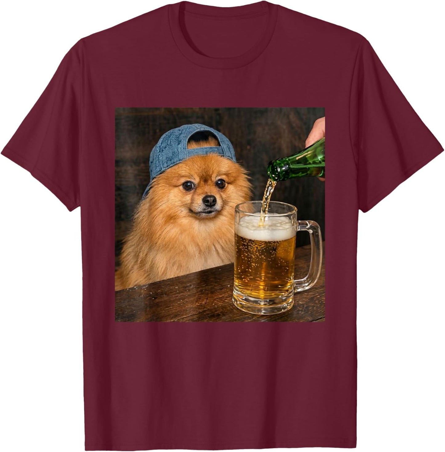 Zwergspitz, Trinkbier, lustig, Zwergspitz, Meme T-Shirt - T-Shirt | Maroon