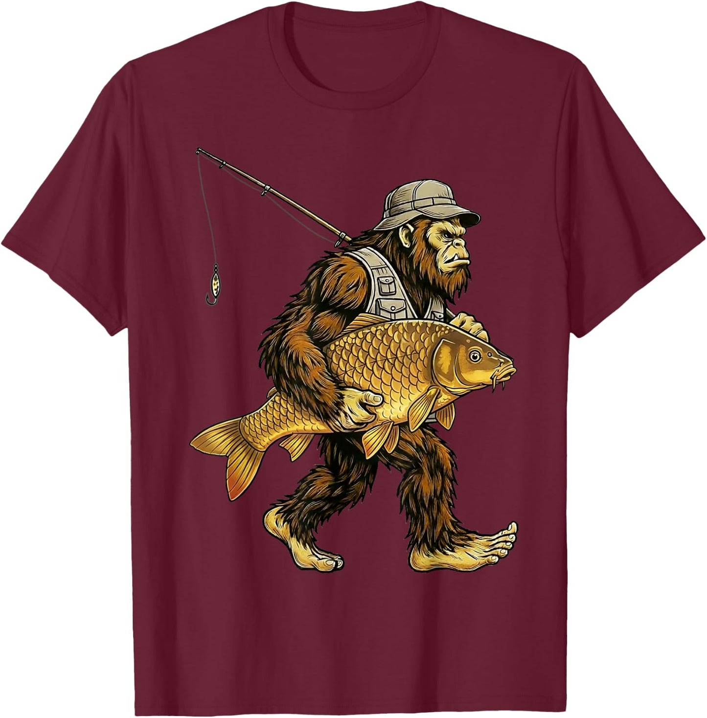 Carp Bigfoot Fisherman River Fishing Sasquatch T-Shirt - T-Shirt | Maroon