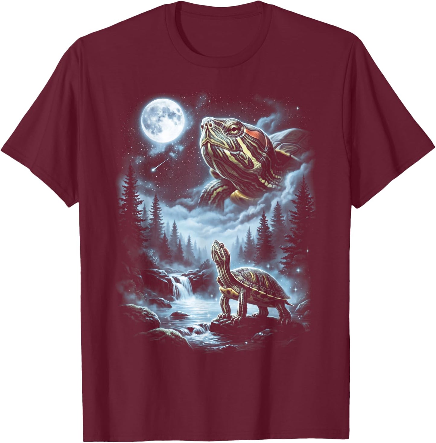 Red Eared Slider Turtle Howling at Moon 90's Retro T-Shirt - T-Shirt | Maroon