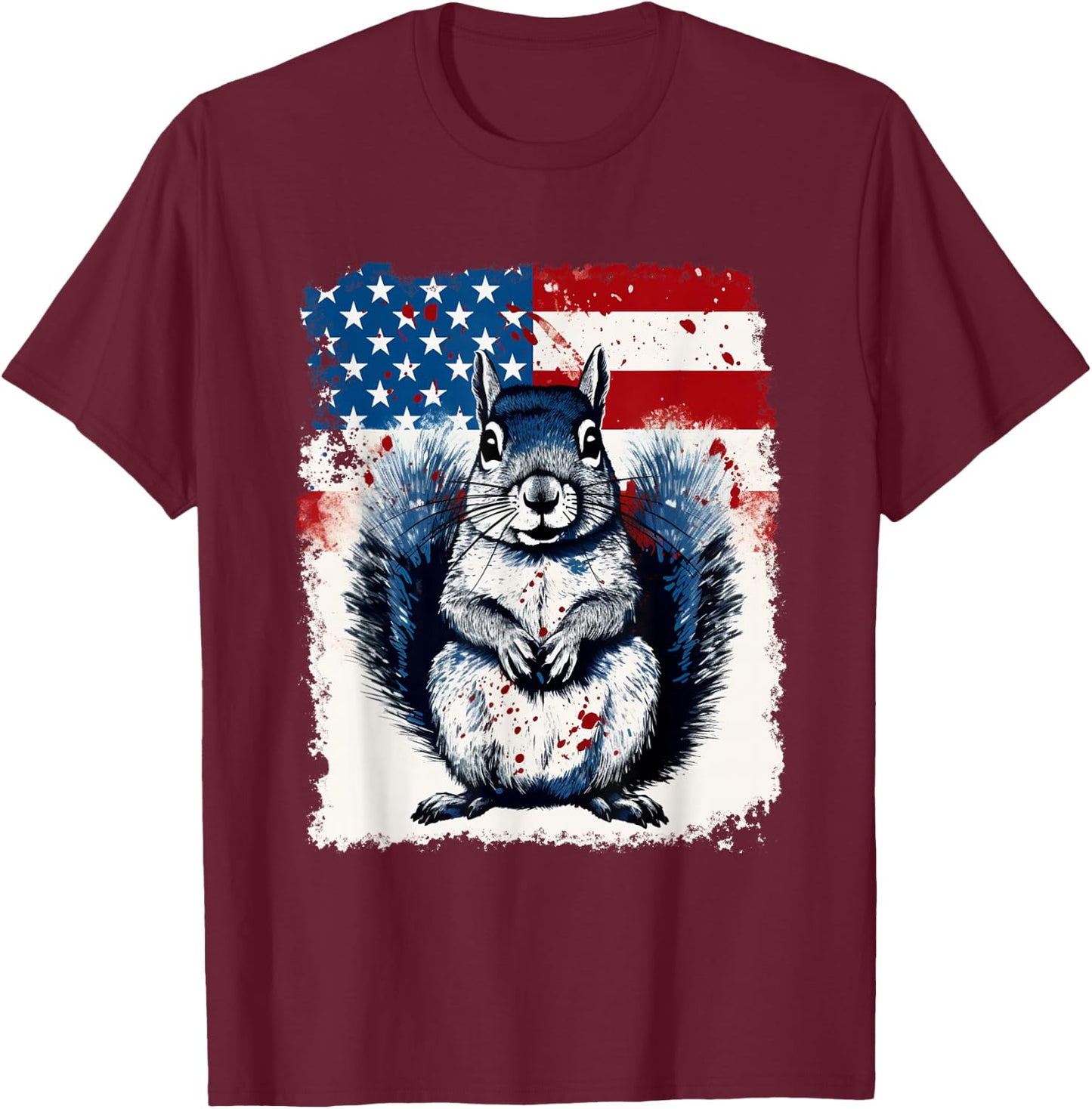 Pop Art Vintage Zoo Farm Animal Squirrel USA Flag T-Shirt - T-Shirt | Maroon