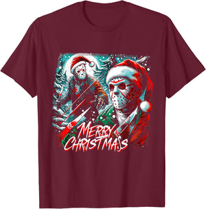 Merry Christmas Festive Slasher Candy Cane Menace T-Shirt - T-Shirt | Maroon