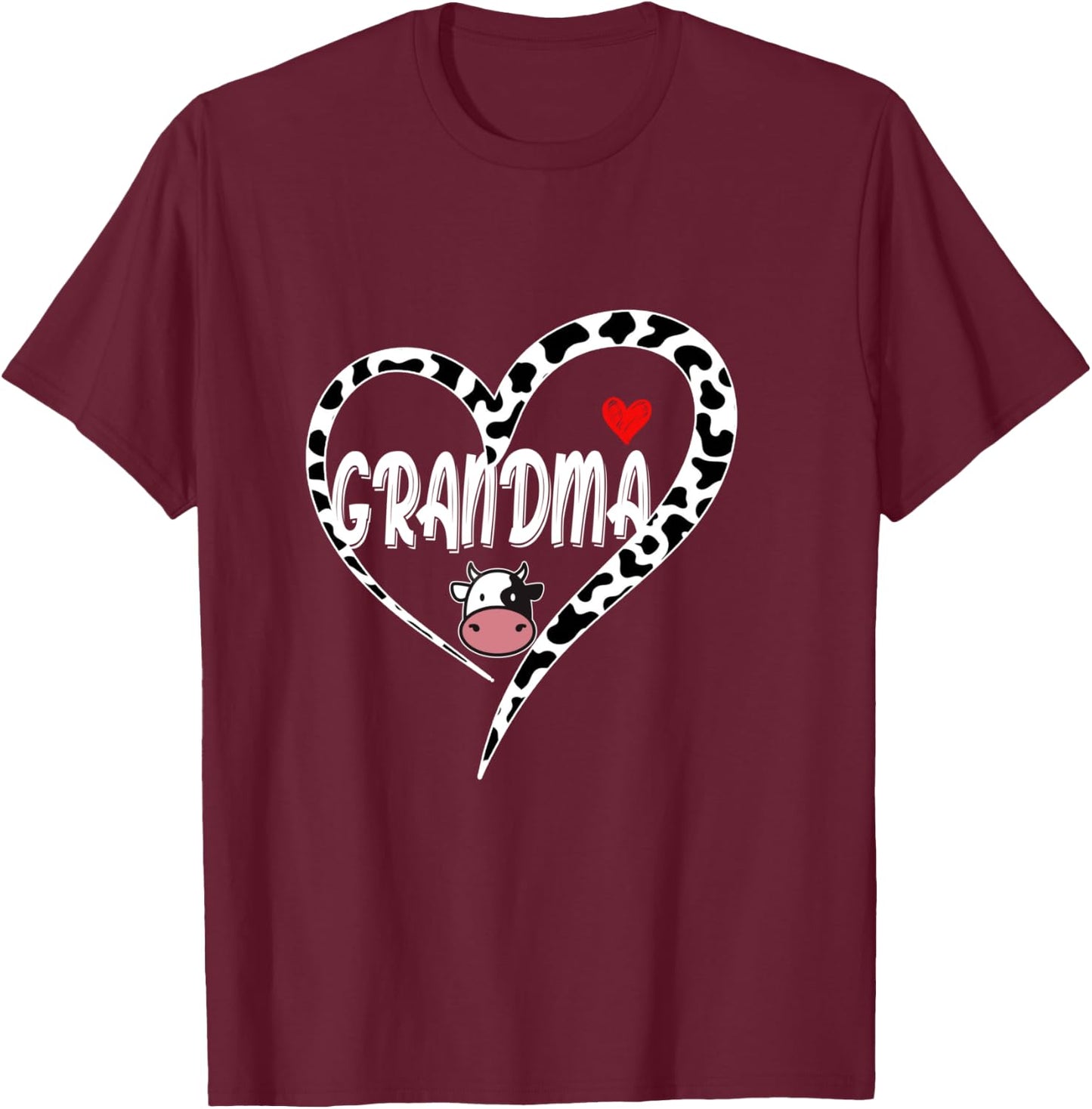 Grandma Cow Print Cow Heart Pattern Farmer Cows Mother's Day T-Shirt - T-Shirt | Maroon