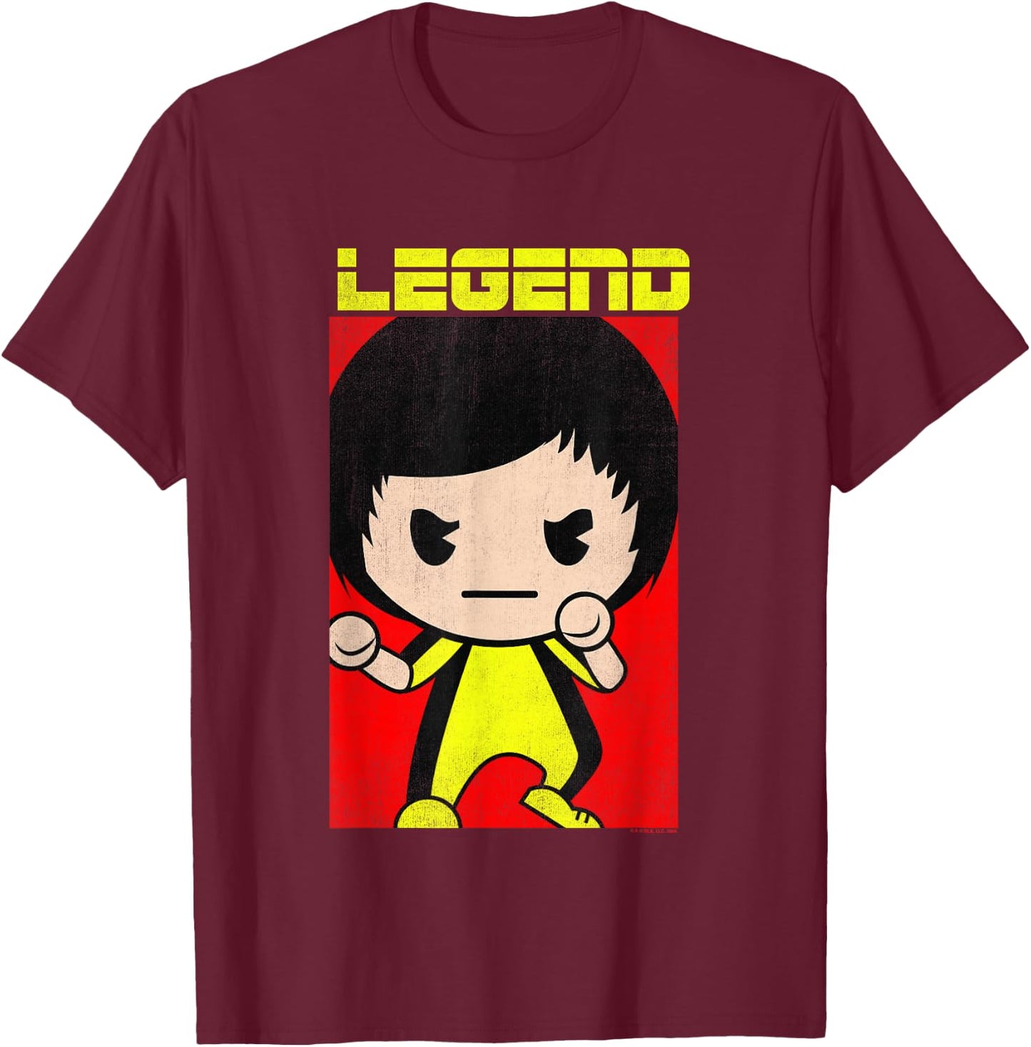 Bruce Lee Legend Iconic Yellow Jumpsuit Vintage Cartoon T-Shirt - T-Shirt | Maroon