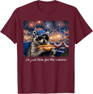 I'm Just Here for The Wieners Raccoon Fireworks 4th of July T-Shirt - T-Shirt | Maroon