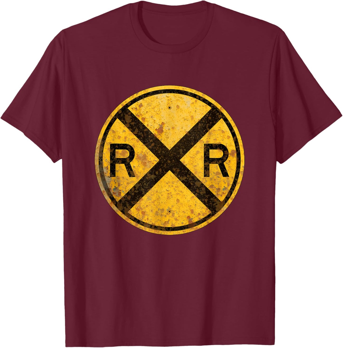 Railroad Crossing Sign 1935 Train Warning Symbol T-Shirt - T-Shirt | Maroon
