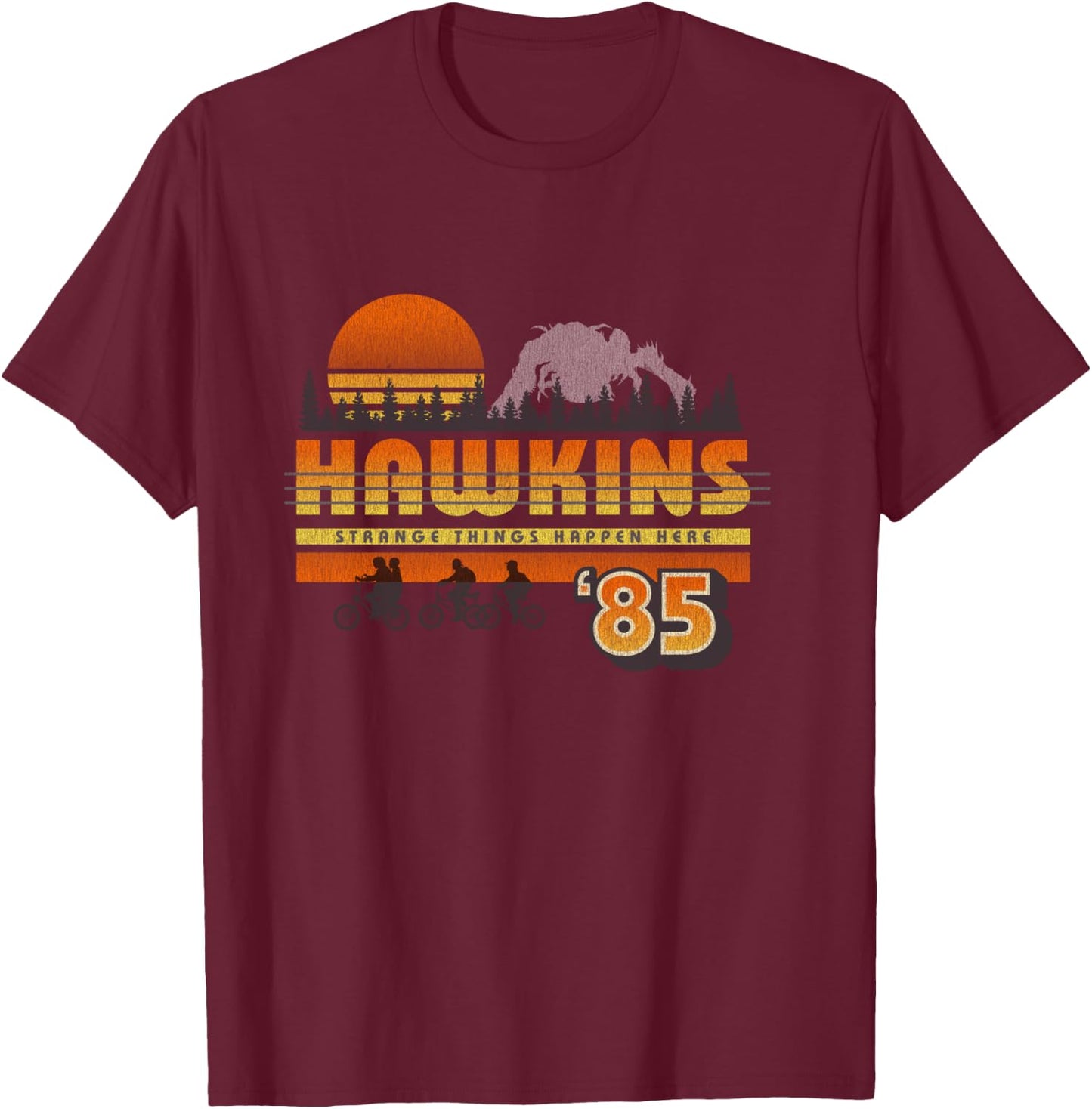 Stranger Things Hawkins Retro 85 T-Shirt - T-Shirt | Maroon