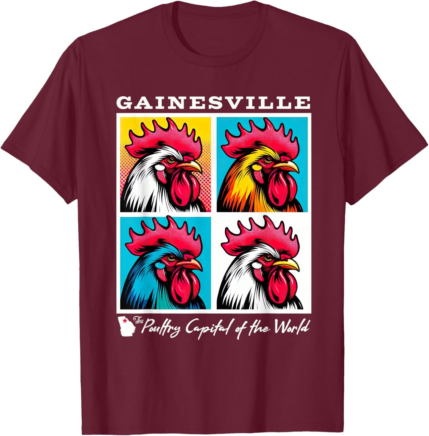 Gainesville Georgia Poultry Capital Chicken Pop Art T-Shirt - T-Shirt | Maroon
