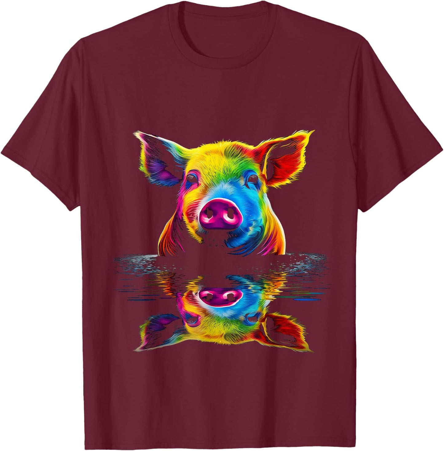 Pig Colorful Animal Art Illustration Graphic Pig T-Shirt - T-Shirt | Maroon