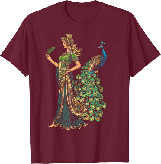 Greek God Hera Peacock Peacock art Goddess T-Shirt - T-Shirt | Maroon