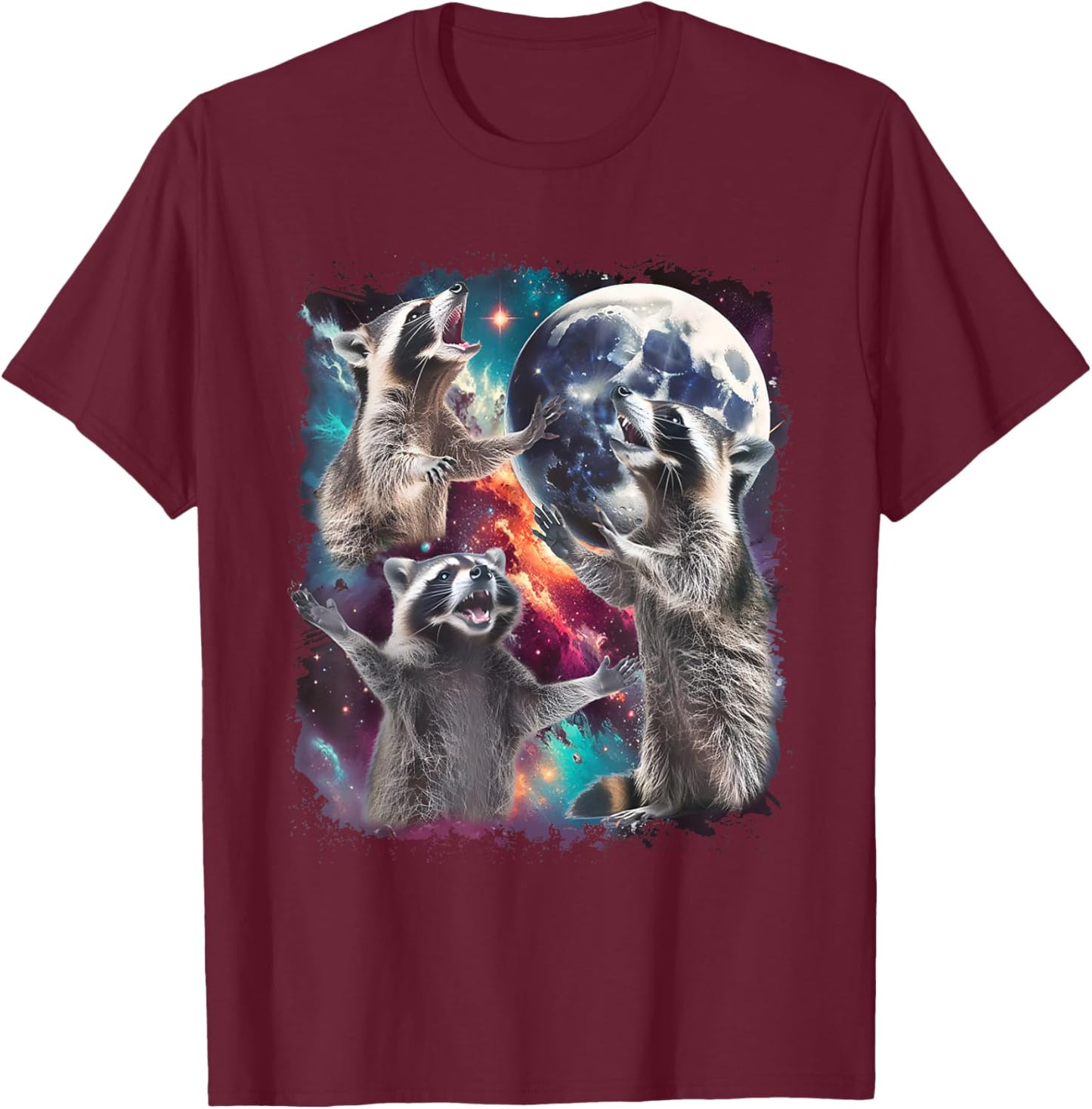 Racoons Howling At The Moon Vintage Raccoon Animal Lovers T-Shirt - T-Shirt | Maroon