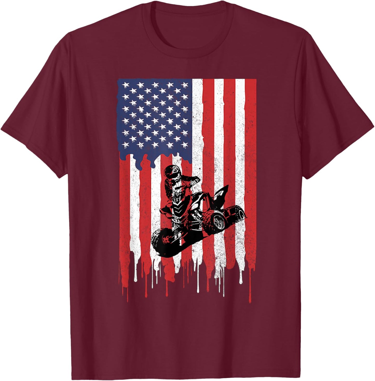 American USA Flag ATV Four Wheeler Quad Bike Brap T Shirt T-Shirt - T-Shirt | Maroon