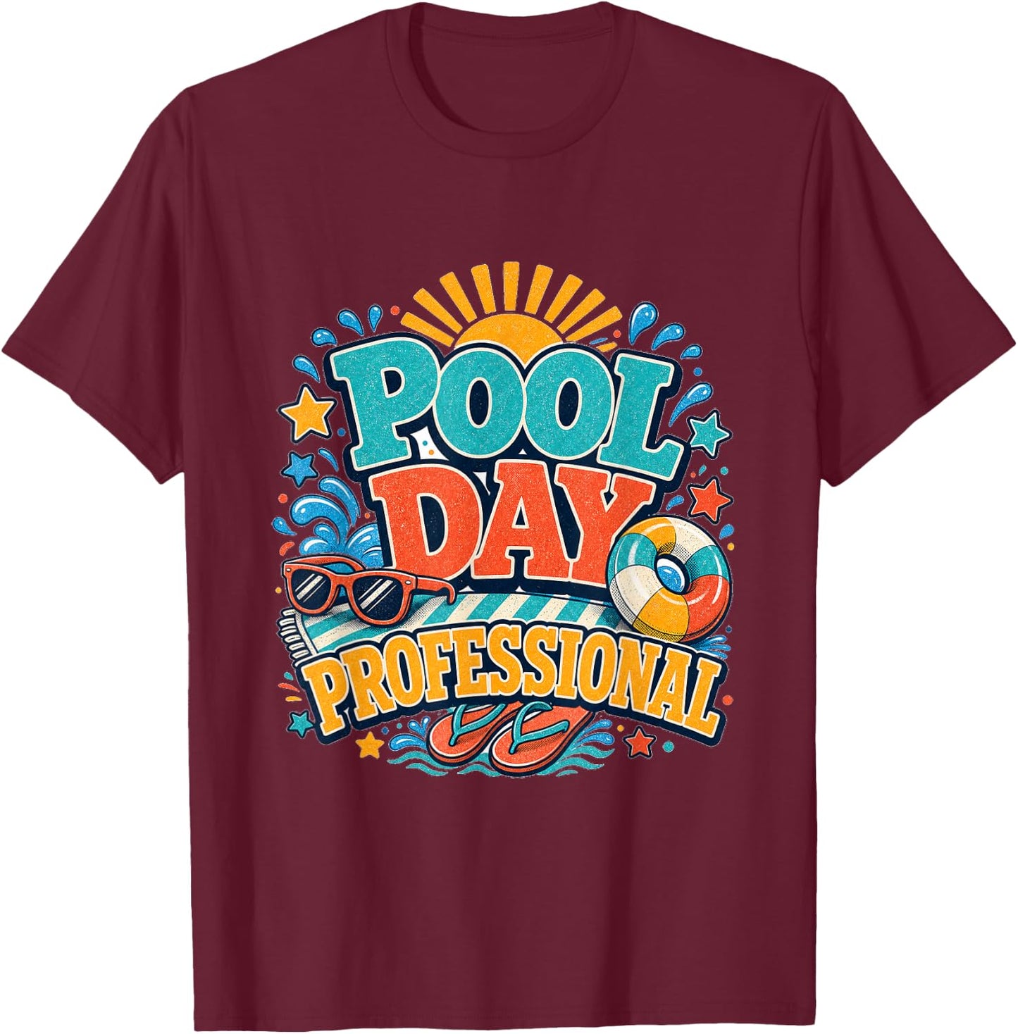 Pool Day Professional Summer Swim Class Vacation Celebration T-Shirt - T-Shirt | Maroon
