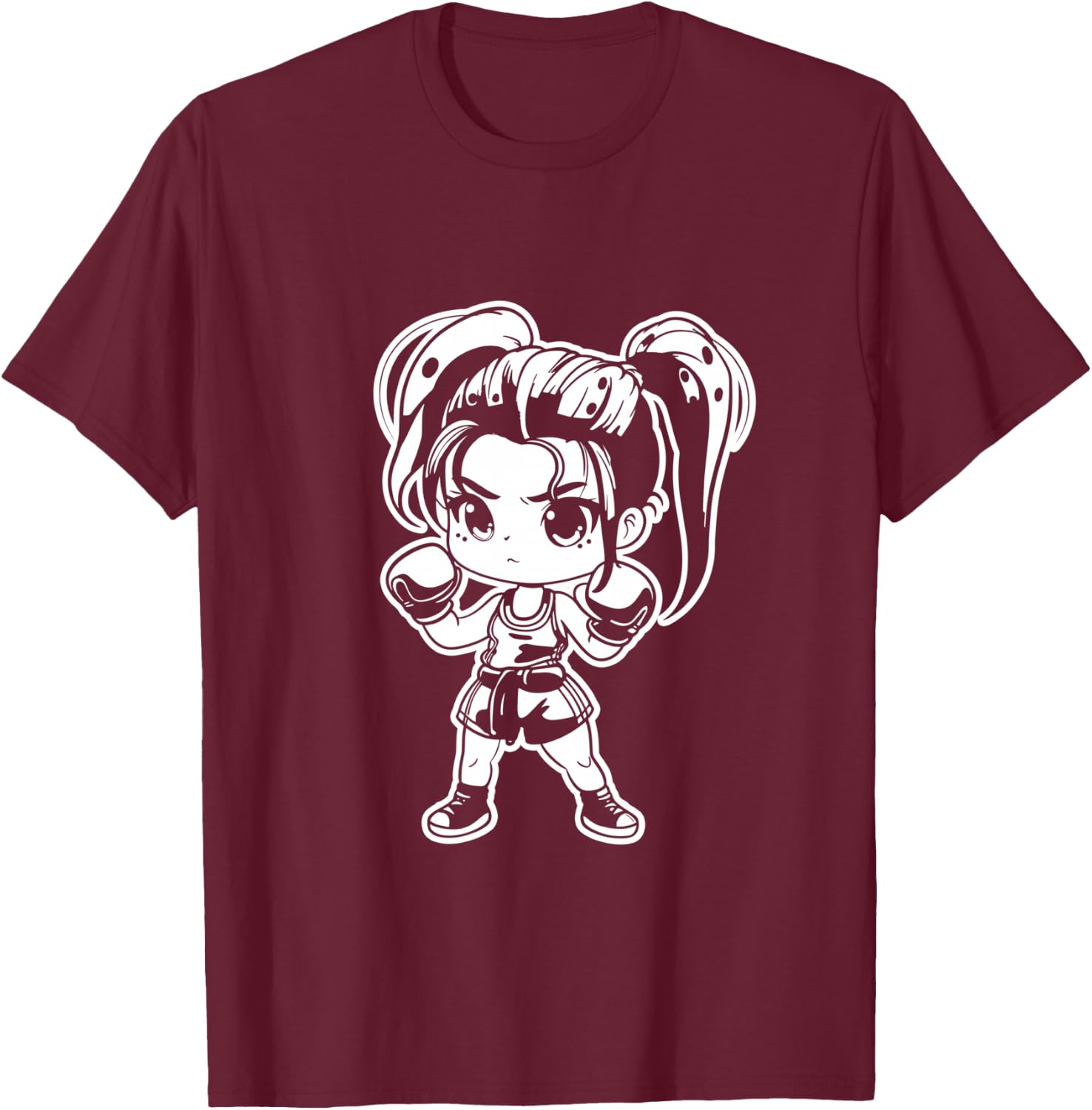 Kickboxing Girl Manga Style for Girls T-Shirt - T-Shirt | Maroon