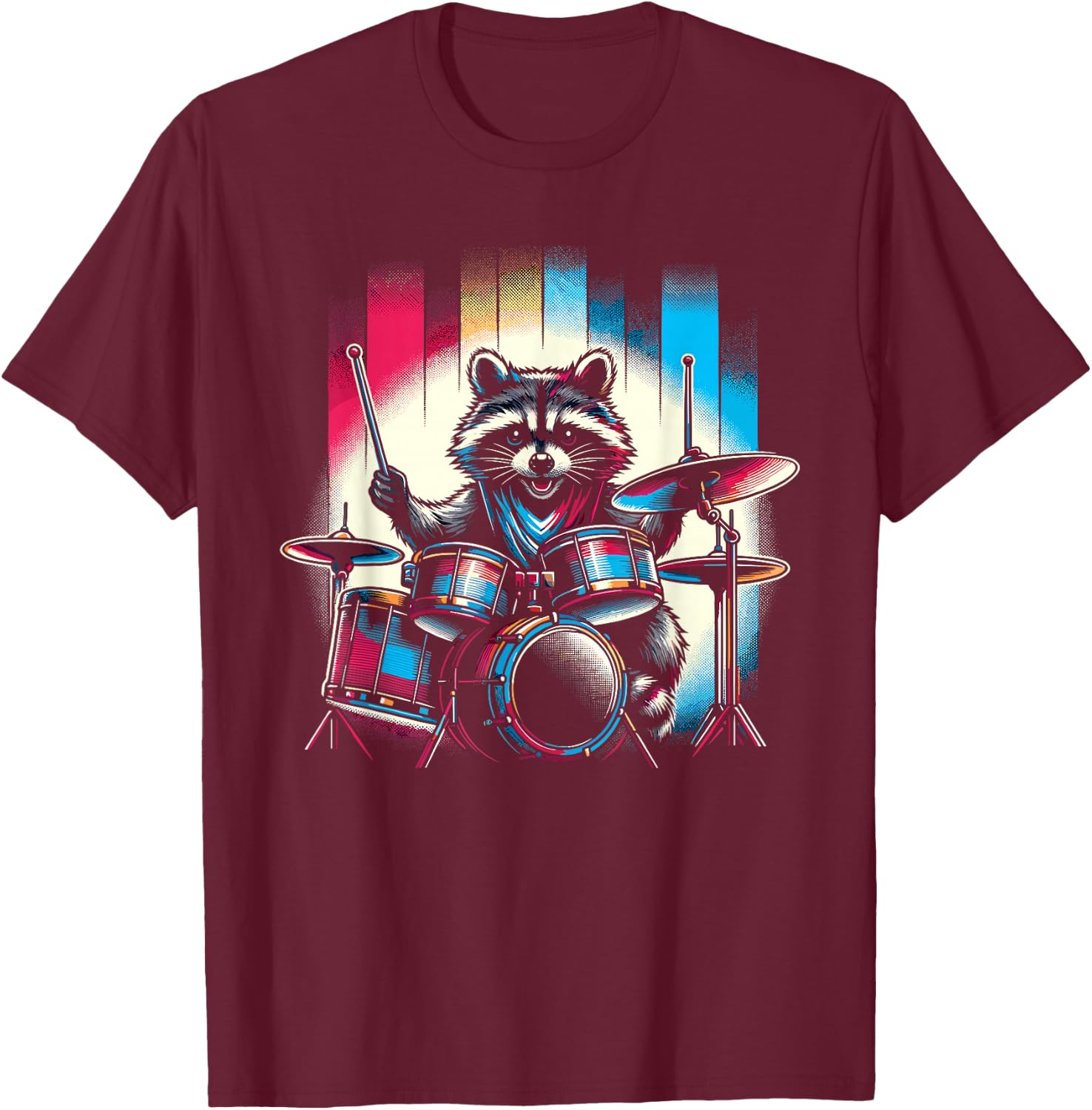 Raccoon Playing Drums Teacher Drummer Novelty Funny Drummer , black T-Shirt - T-Shirt | Maroon