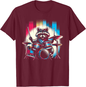 Raccoon Playing Drums Teacher Drummer Novelty Funny Drummer , black T-Shirt - T-Shirt | Maroon