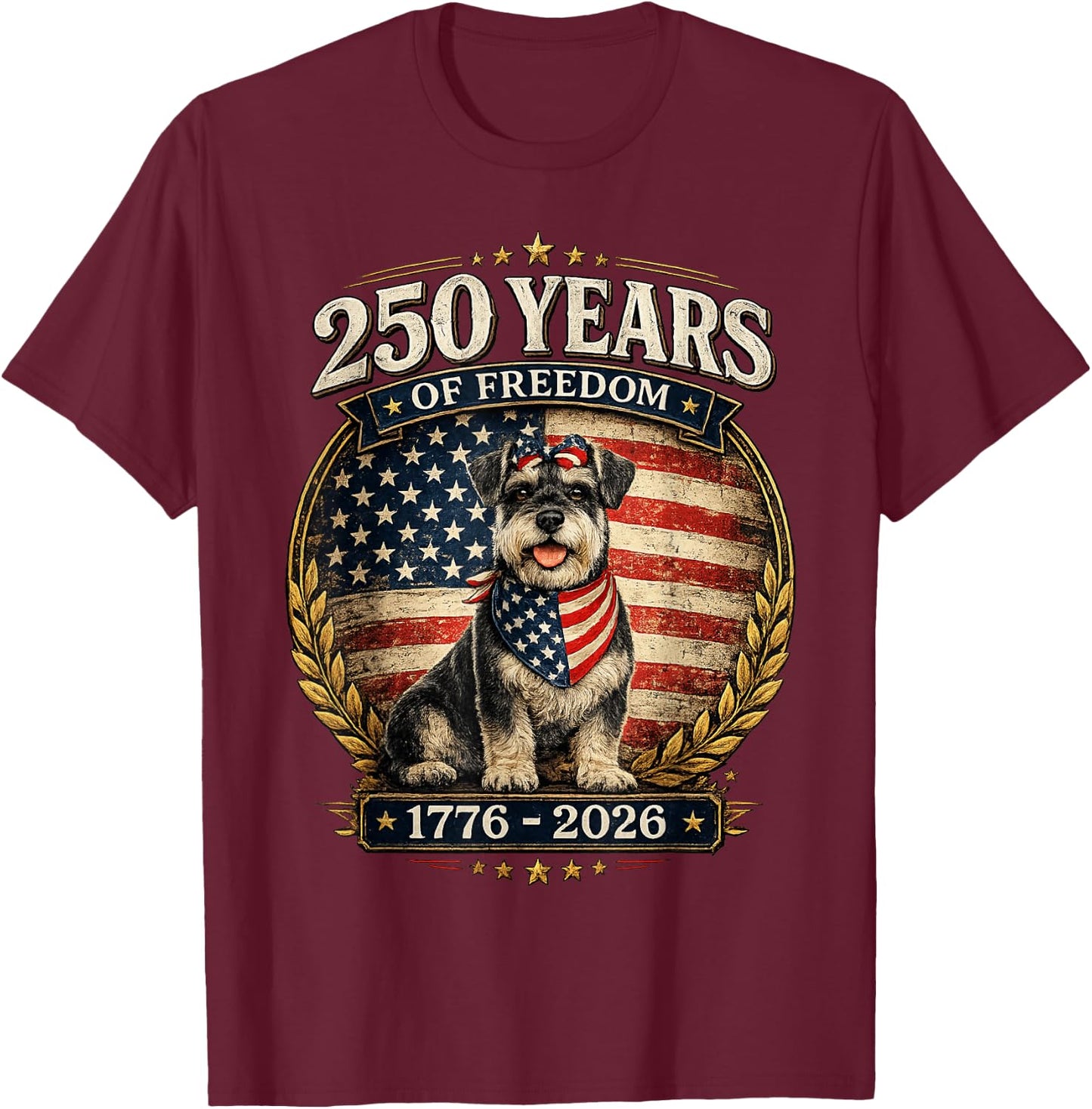 250 Years America Anniversary Miniature Schnauzer T-Shirt - T-Shirt | Maroon