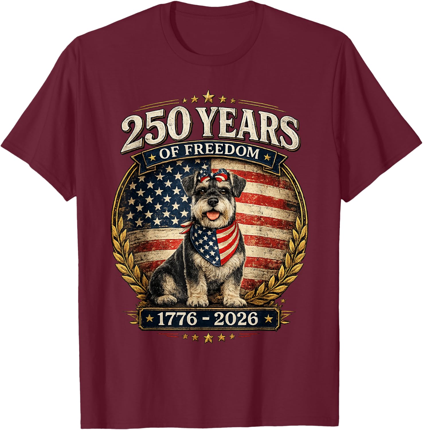 250 Years America Anniversary Miniature Schnauzer T-Shirt - T-Shirt | Maroon
