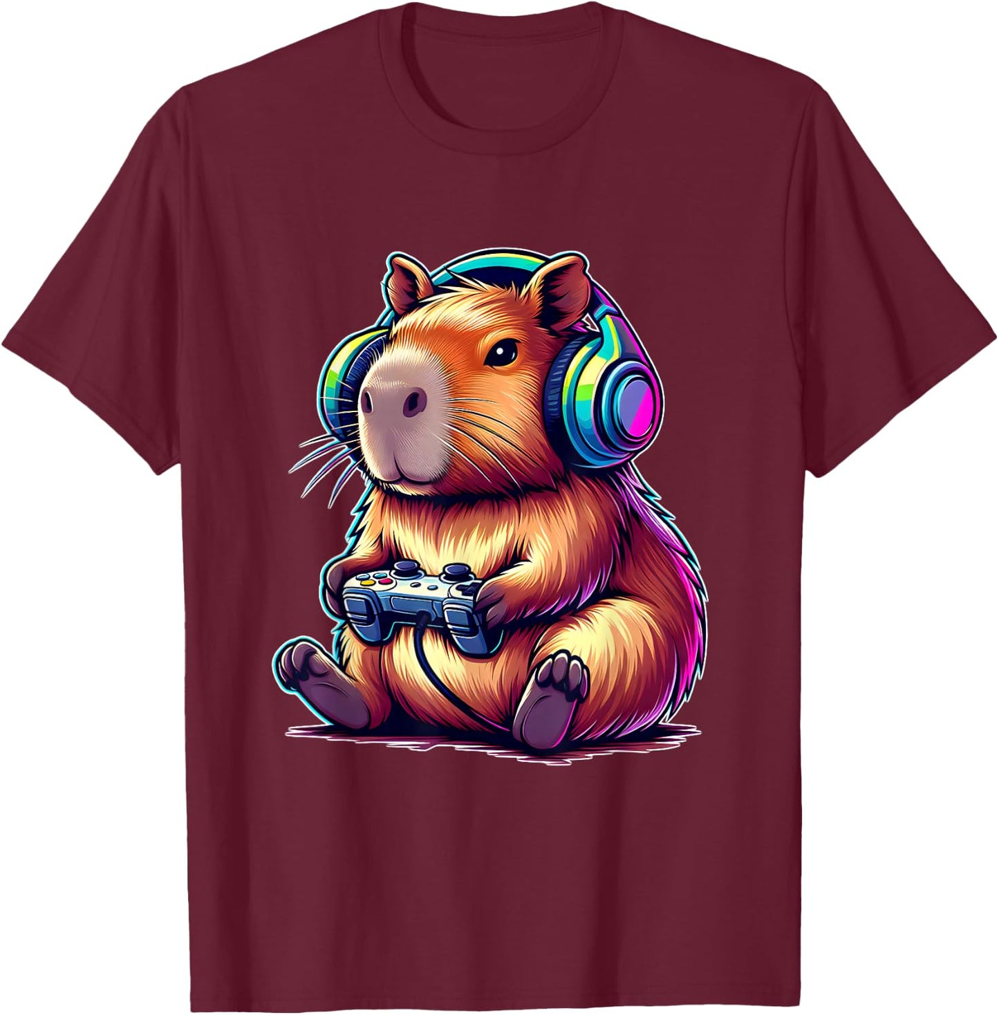 Capybara Funny Video Games Capybara , black T-Shirt - T-Shirt | Maroon