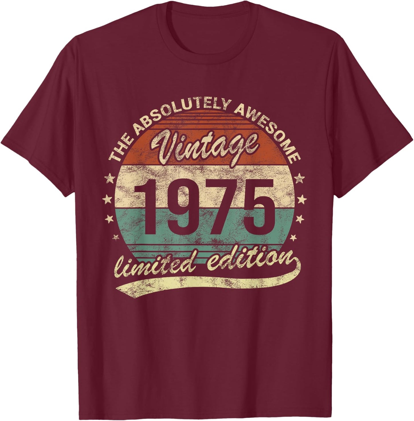 50th Birthday Awesome Vintage Vintage 1975 Man Or Woman , black T-Shirt - T-Shirt | Maroon