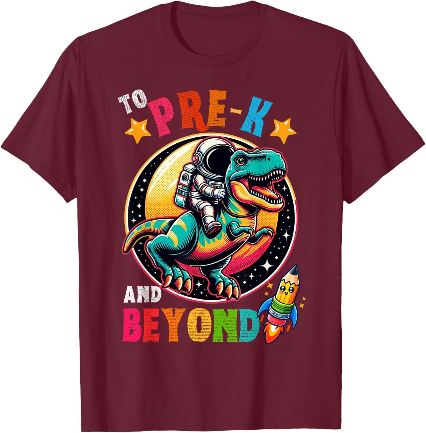Astronaut Dinosaur boys First day back to School Pre-k Kids T-Shirt - T-Shirt | Maroon