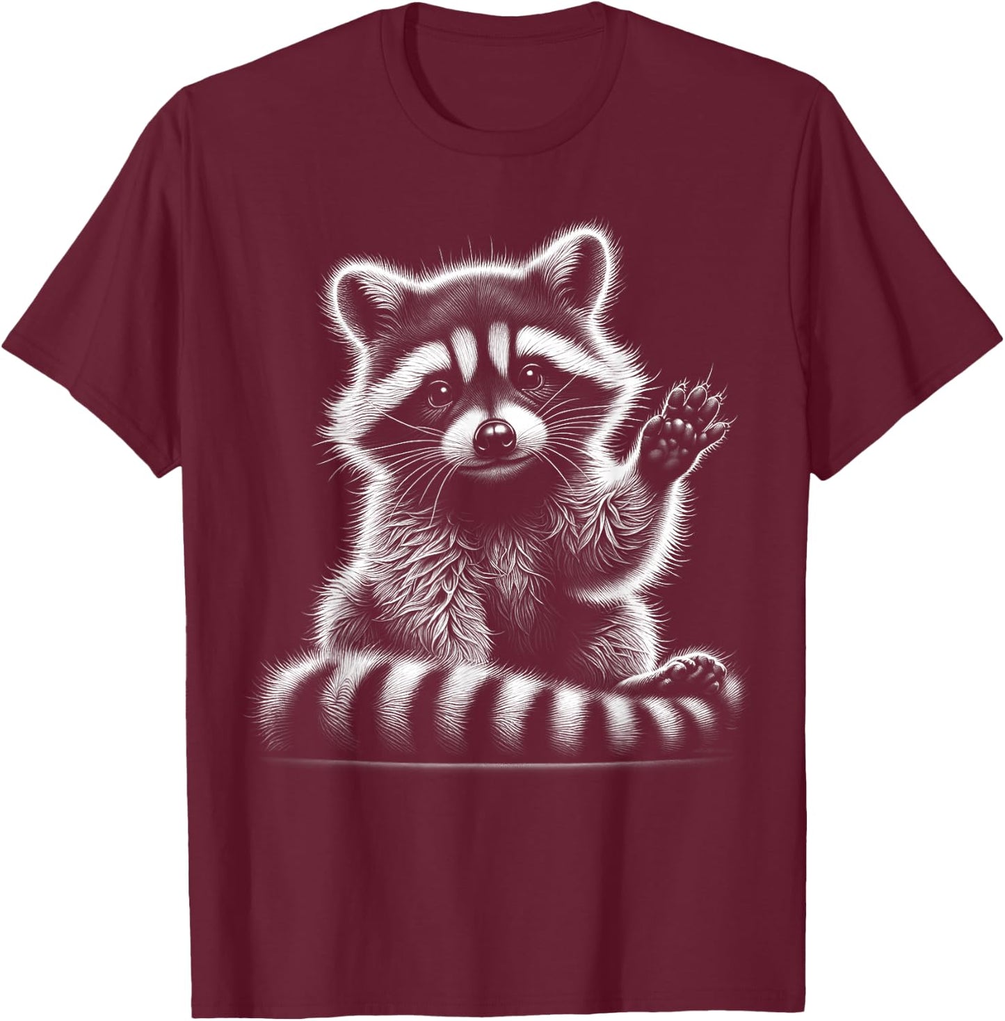 Winkender Waschbär als niedliches Schwarz Weiß Porträt T-Shirt - T-Shirt | Maroon