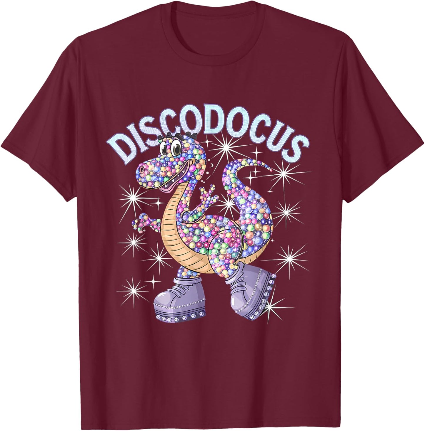 Disco Dino Diplodocus Disco Dance Lover 1970s Disco Party T-Shirt - T-Shirt | Maroon