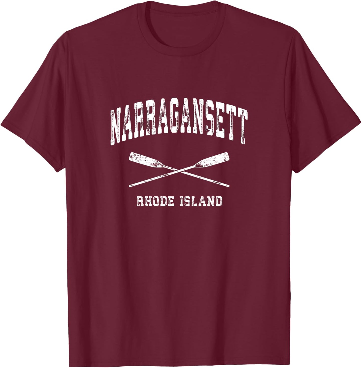 Narragansett Rhode Island Vintage Nautical Crossed Oars T-Shirt - T-Shirt | Maroon