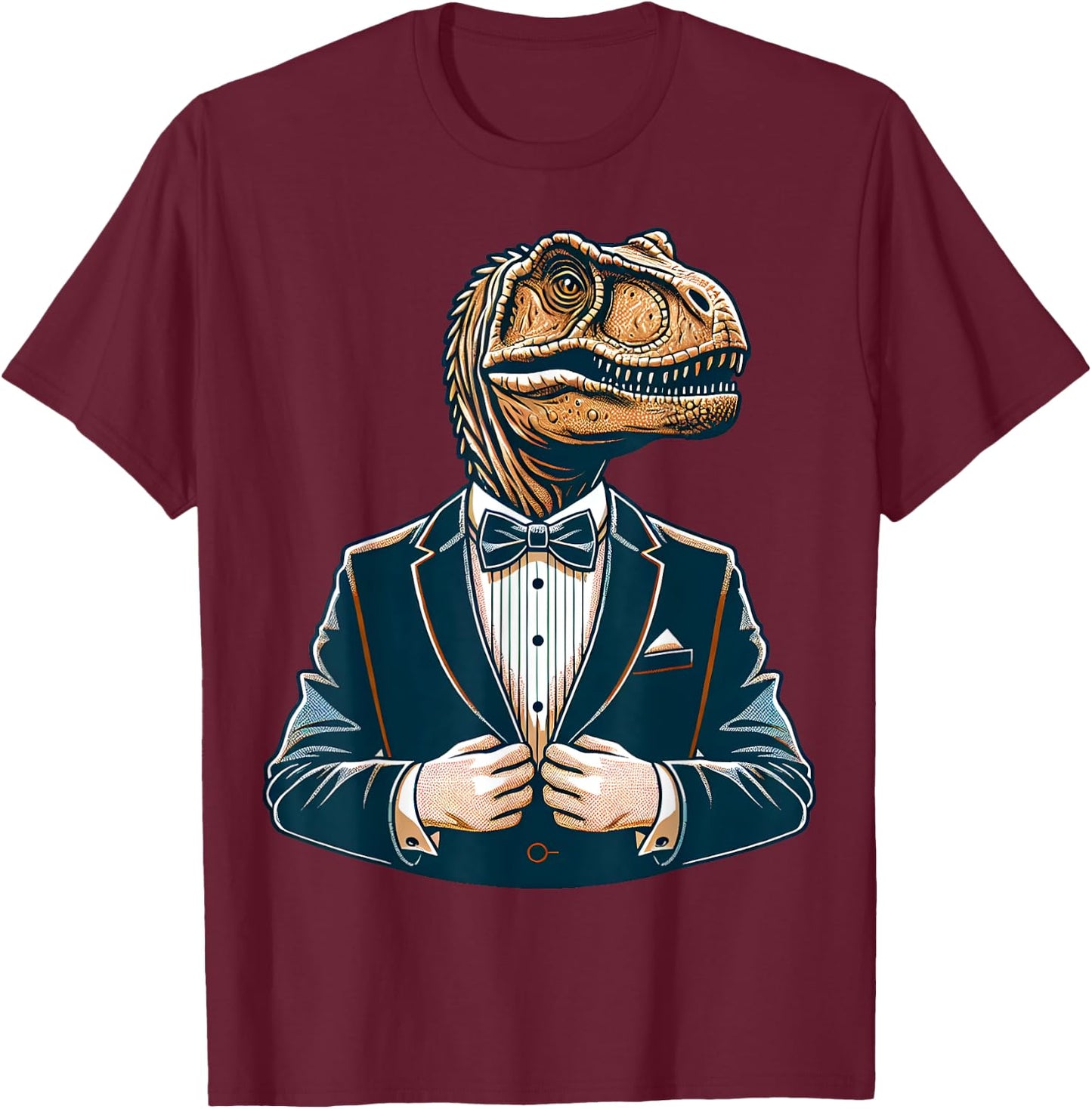 T-Rex Tuxedo Classic Paleontologist Suit T-Shirt - T-Shirt | Maroon