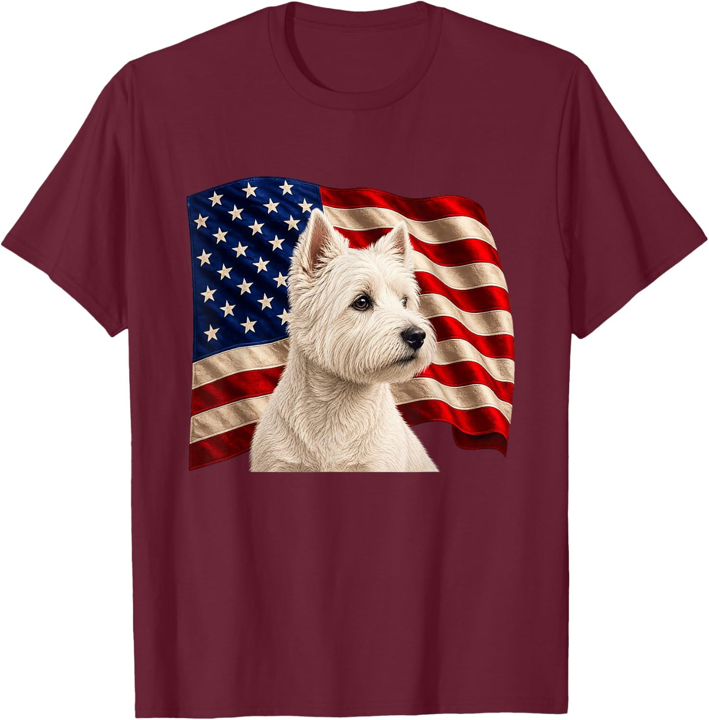 Patriotic 4th July USA Flag West Highland Terrier T-Shirt - T-Shirt | Maroon