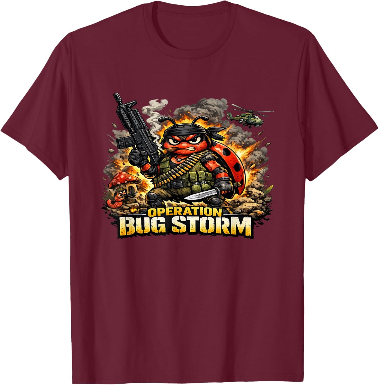 Operation Bug Storm Tactical Ladybug Combat Insect T-Shirt - T-Shirt | Maroon