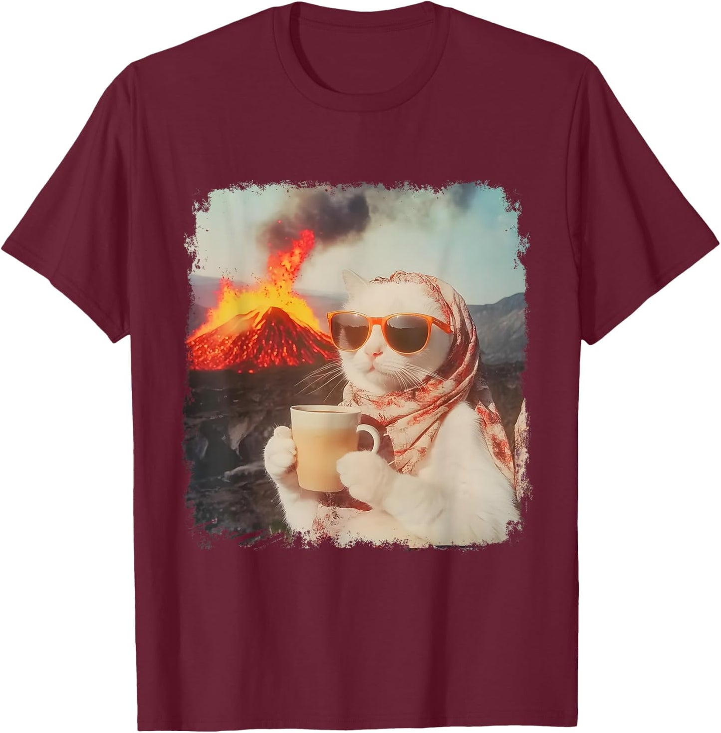 Meme I'm Just A Chill Cat Cool Cat With Coffee By Volcano T-Shirt - T-Shirt | Maroon