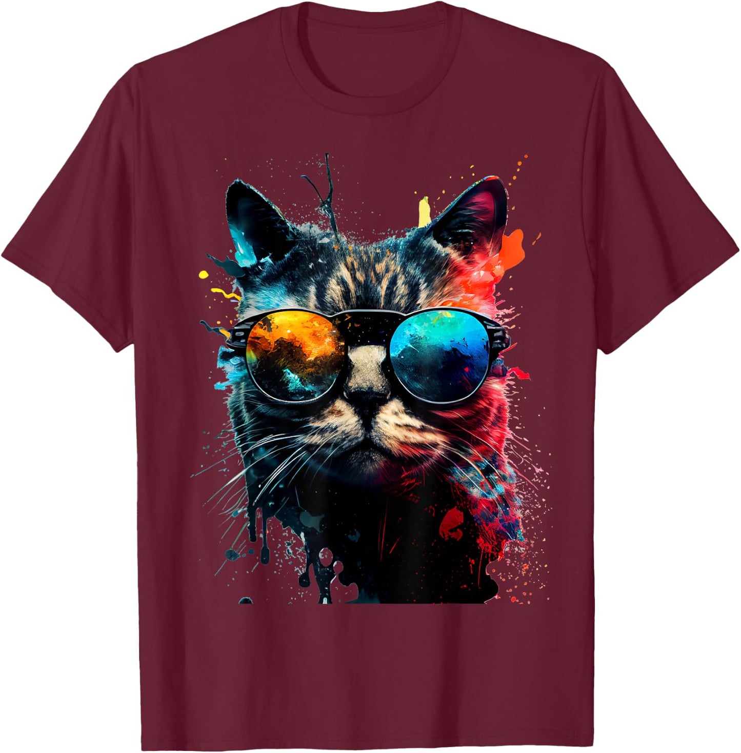 Cool Cat with Sunglasses , black T-Shirt - T-Shirt | Maroon
