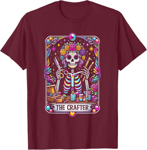 Funny Sugar Skull Crafty The-Crafter Tarot Card Skeleton T-Shirt - T-Shirt | Maroon