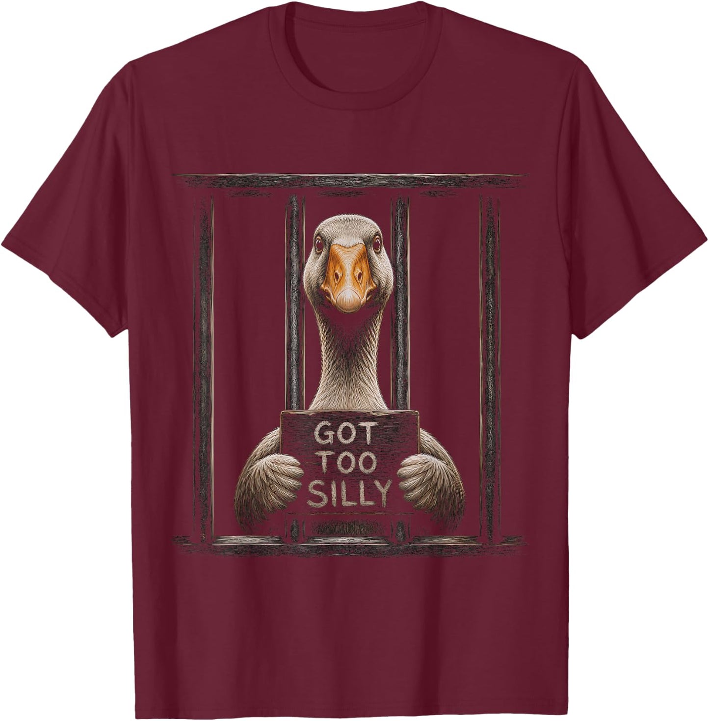 Goose Got Too Silly Funny Graphic Artwork Design T-Shirt - T-Shirt | Maroon