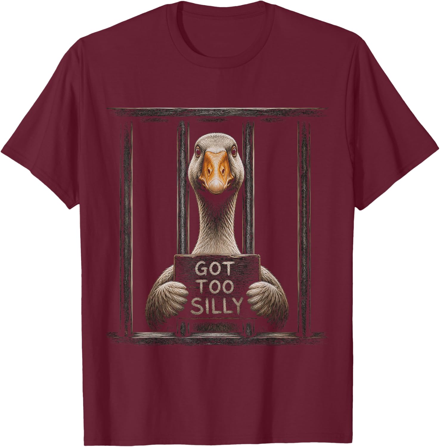 Goose Got Too Silly Funny Graphic Artwork Design T-Shirt - T-Shirt | Maroon