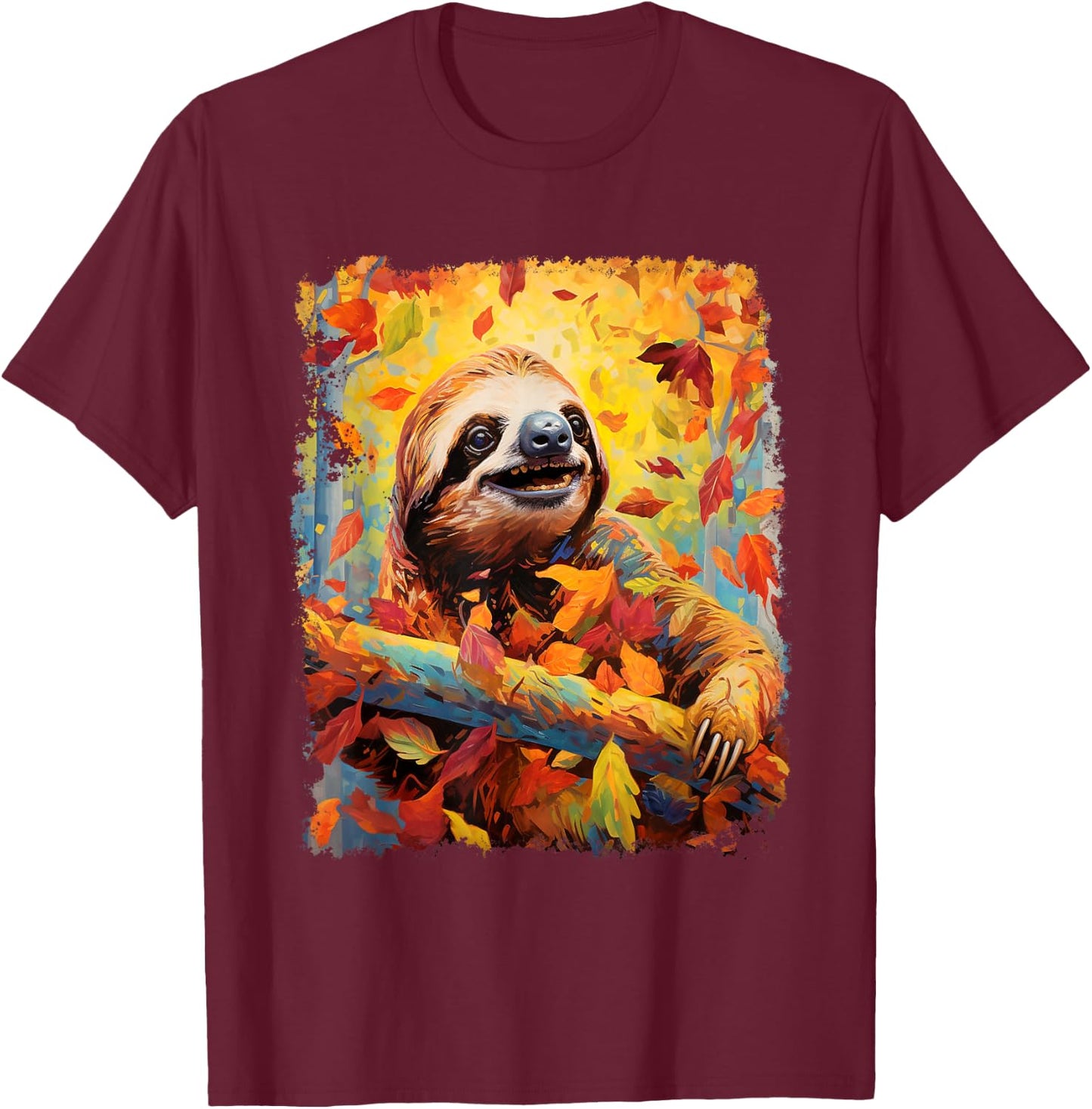 Sloth Fall Leaves Season Fashion Clothes Color T-Shirt - T-Shirt | Maroon