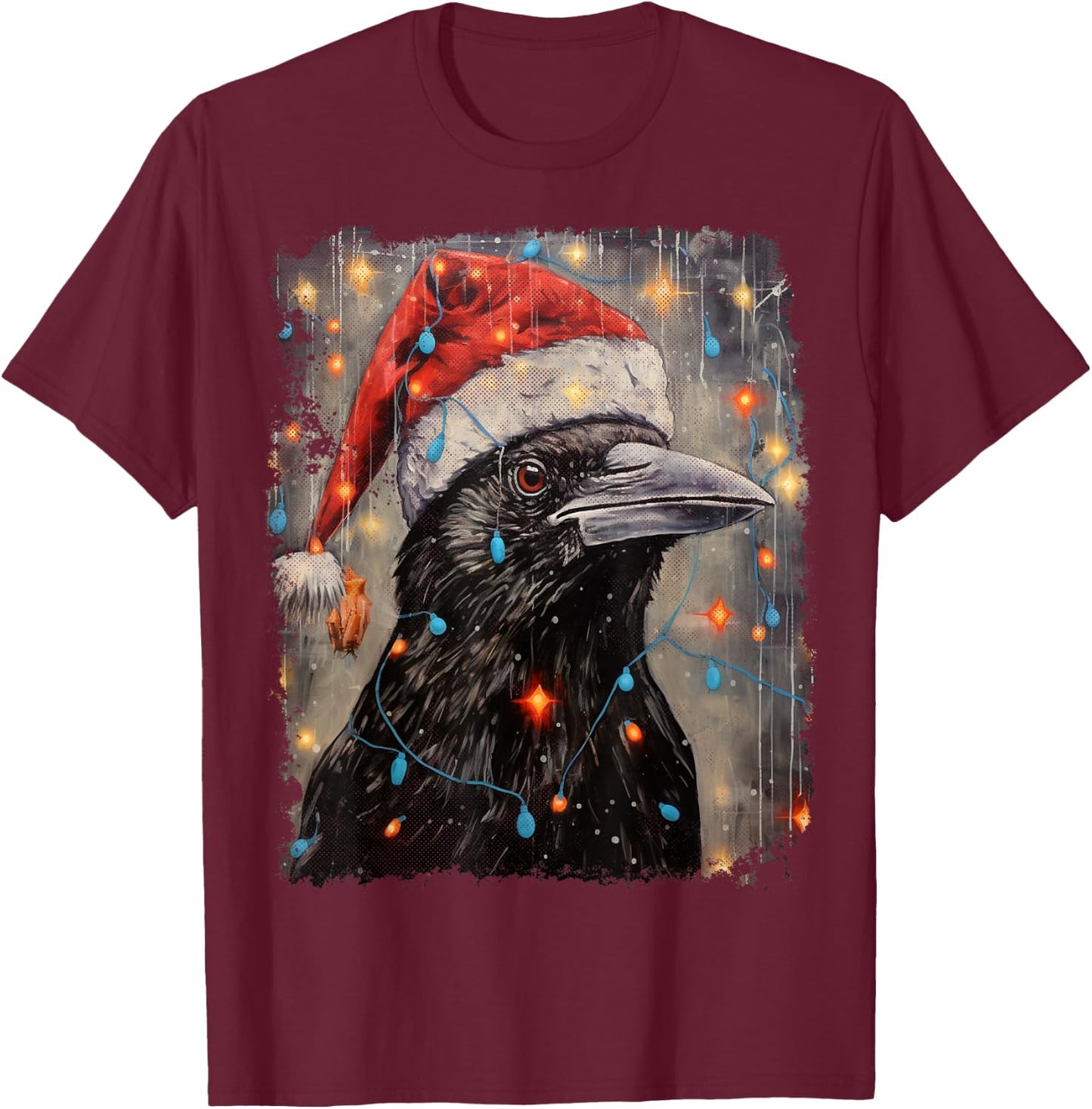 Vintage Crow Raven Bird Christmas T-Shirt - T-Shirt | Maroon