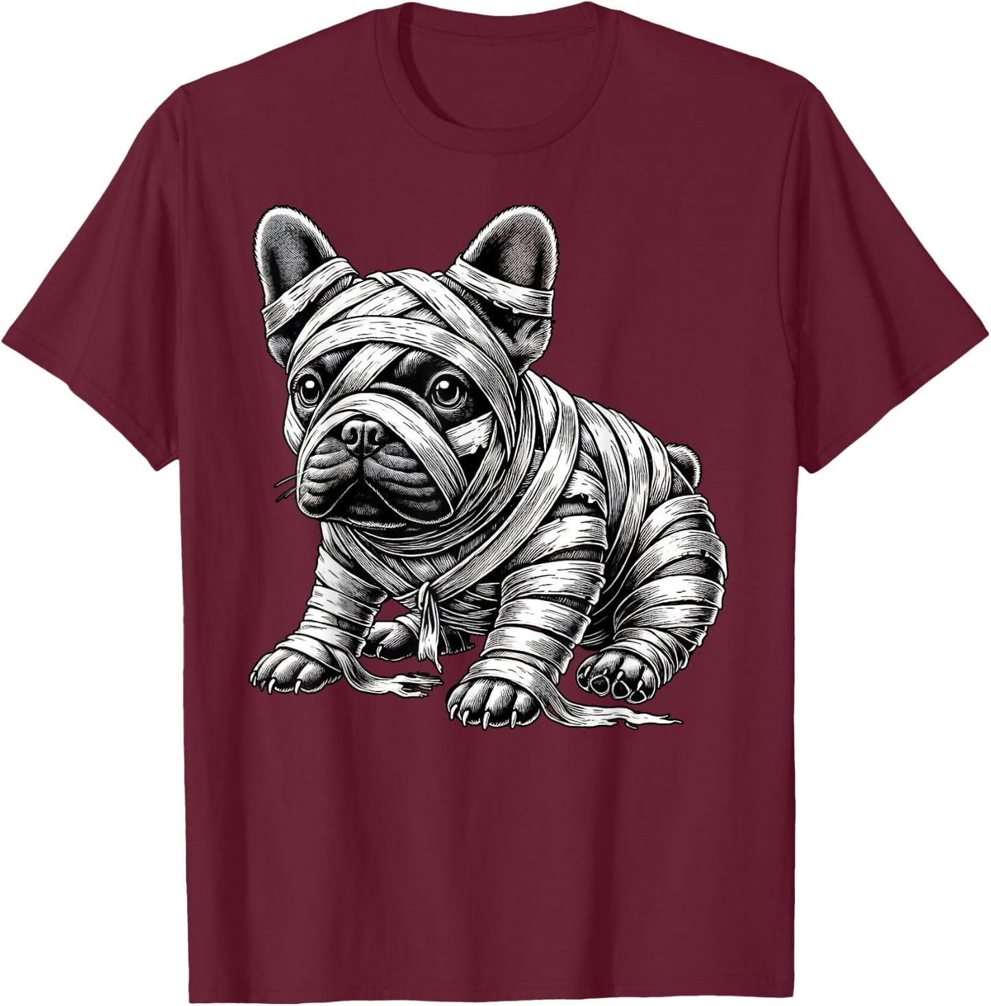 Halloween Bulldog Frenchie Mummy Costume Dog Puppy Men Women Kids T-Shirt - T-Shirt | Maroon