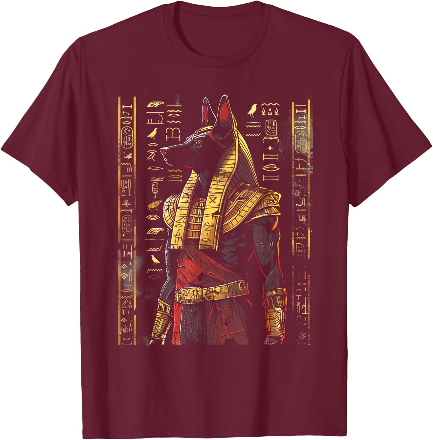 Anubis Egyptian Hieroglyphics Egyptian God T-Shirt - T-Shirt | Maroon