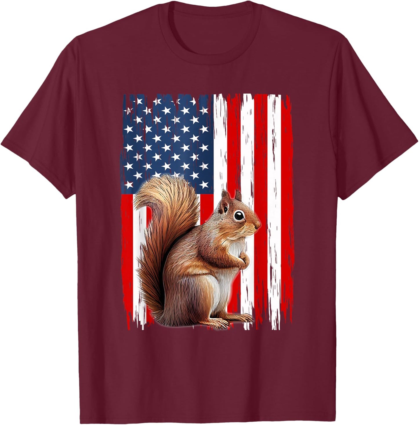 Patriotic Squirrel USA Flag American 4th Of July Men Women T-Shirt - T-Shirt | Maroon