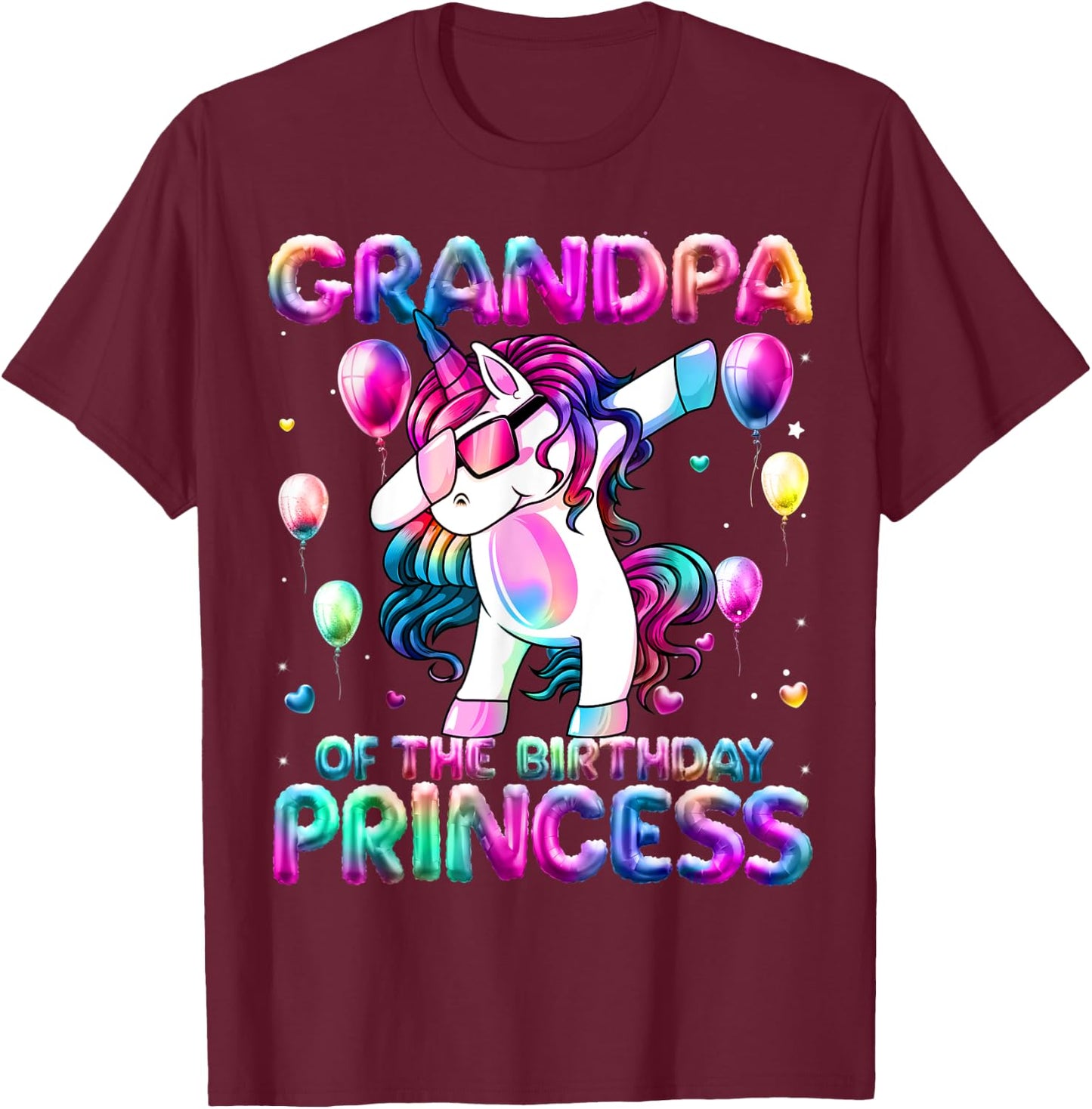 Grandpa of the Birthday Princess Girl Dabbing Unicorn Papa T-Shirt - T-Shirt | Maroon