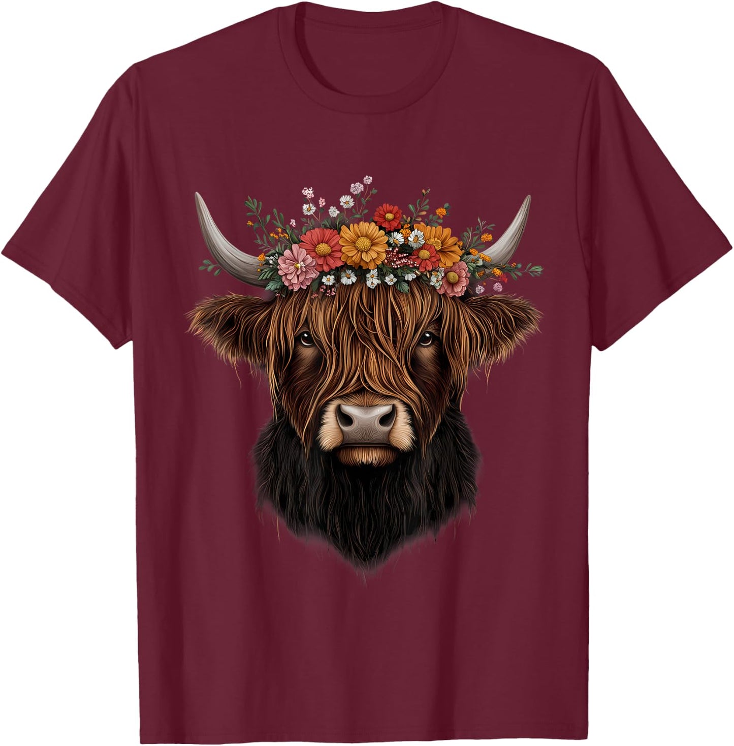 Scottish Highlander Cow Messy Bun Scottish Highland Cow T-Shirt - T-Shirt | Maroon