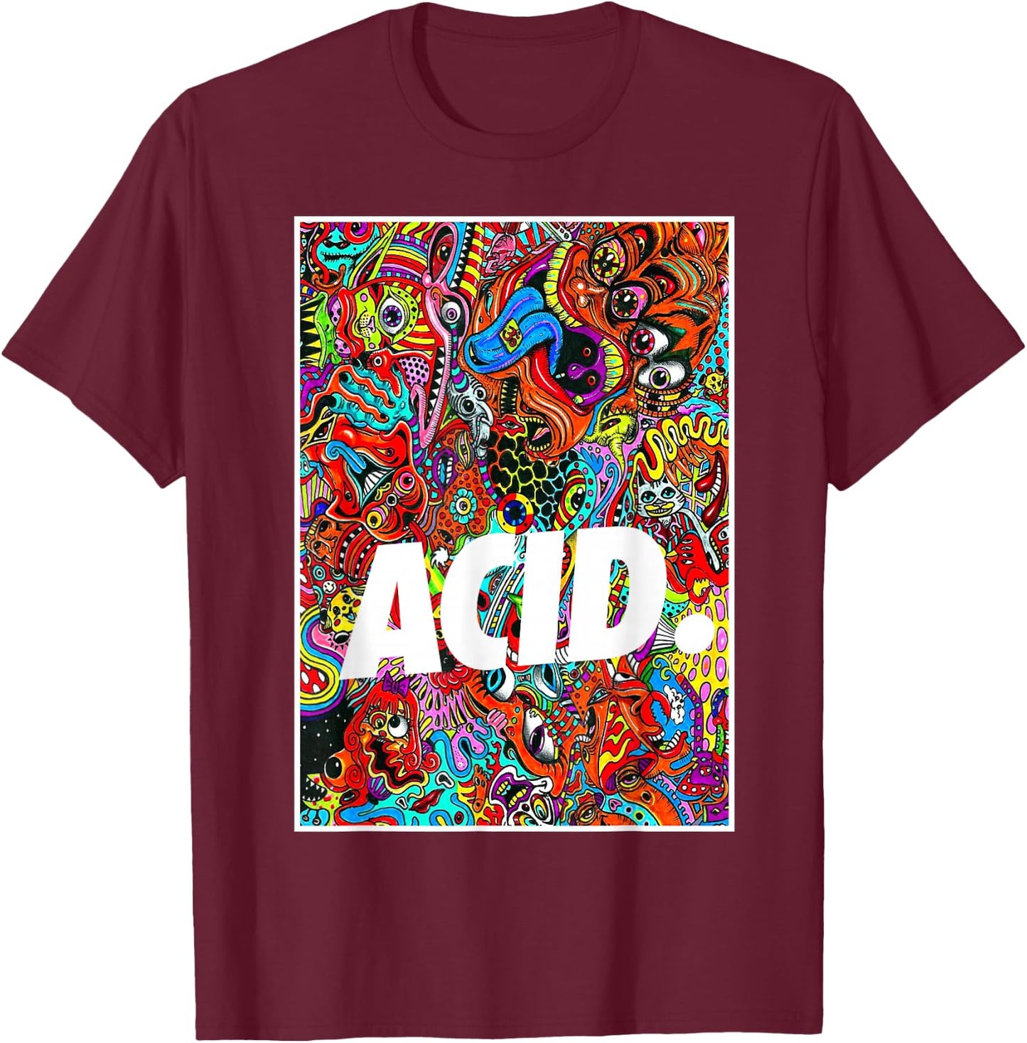 ACID | LSD , Goa, Trip, Rave, Festival, Techno , Black, S T-Shirt - T-Shirt | Maroon