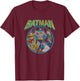 DC Comics Batman Frenemies Vintage Circle Group Shot T-Shirt - T-Shirt | Maroon