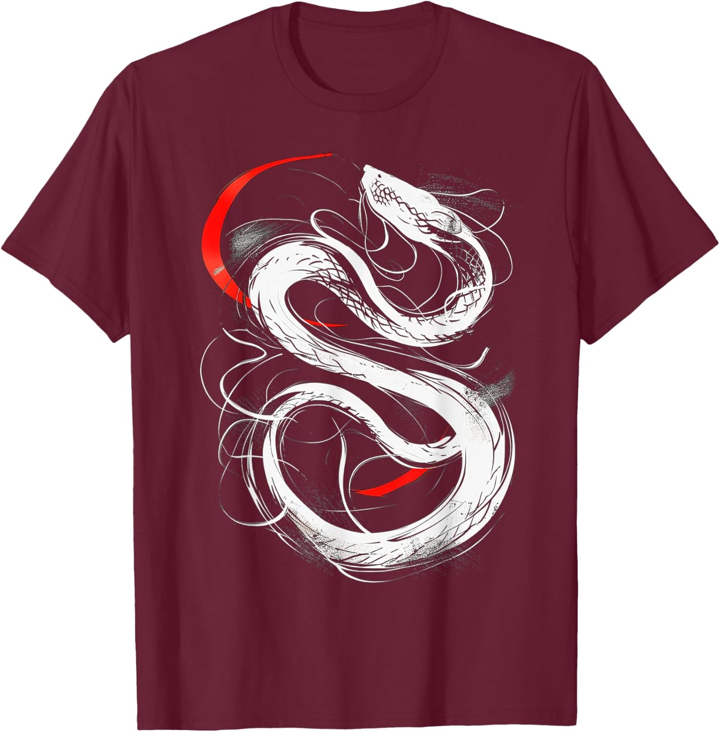Snake Art Drawing Animal Love Abstract Graphic Snake T-Shirt - T-Shirt | Maroon