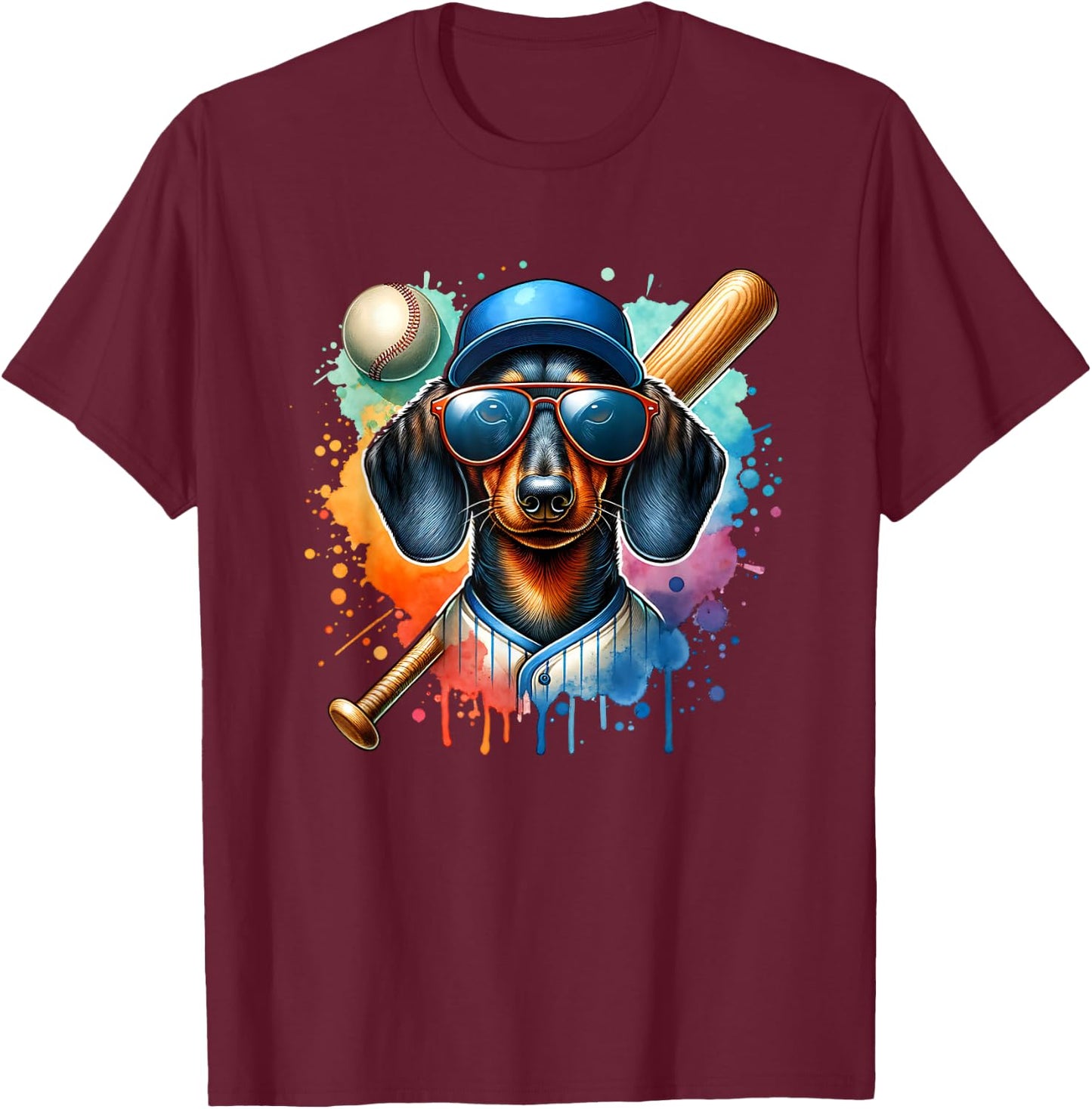 Dachshund Wiener Dog Baseball Player Sport Team Women Girls Kids T-Shirt - T-Shirt | Maroon