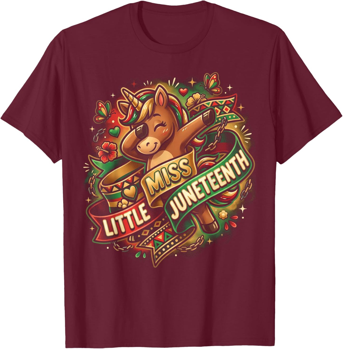 Juneteenth Girls Unicorn Birthday 1865 Kids T-Shirt - T-Shirt | Maroon