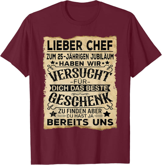 Business Anniversary & Company Anniversary Chef 25th Anniversary , black T-Shirt - T-Shirt | Maroon