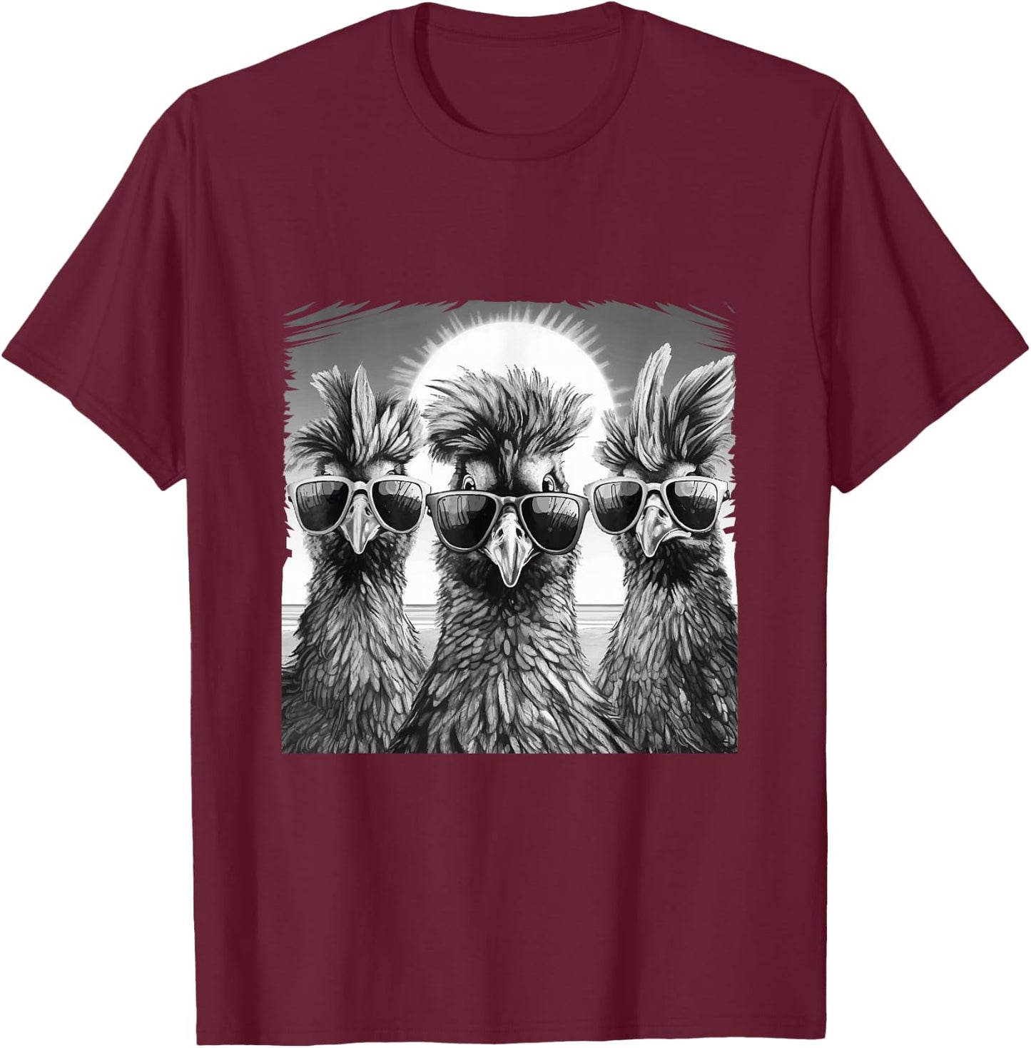 Cool Chickens with Sunglasses Farmer Farmers Rooster & Hens , black T-Shirt - T-Shirt | Maroon