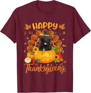 Happy Thanksgiving Newfoundland Dog Turkey Pumpkin T-Shirt - T-Shirt | Maroon